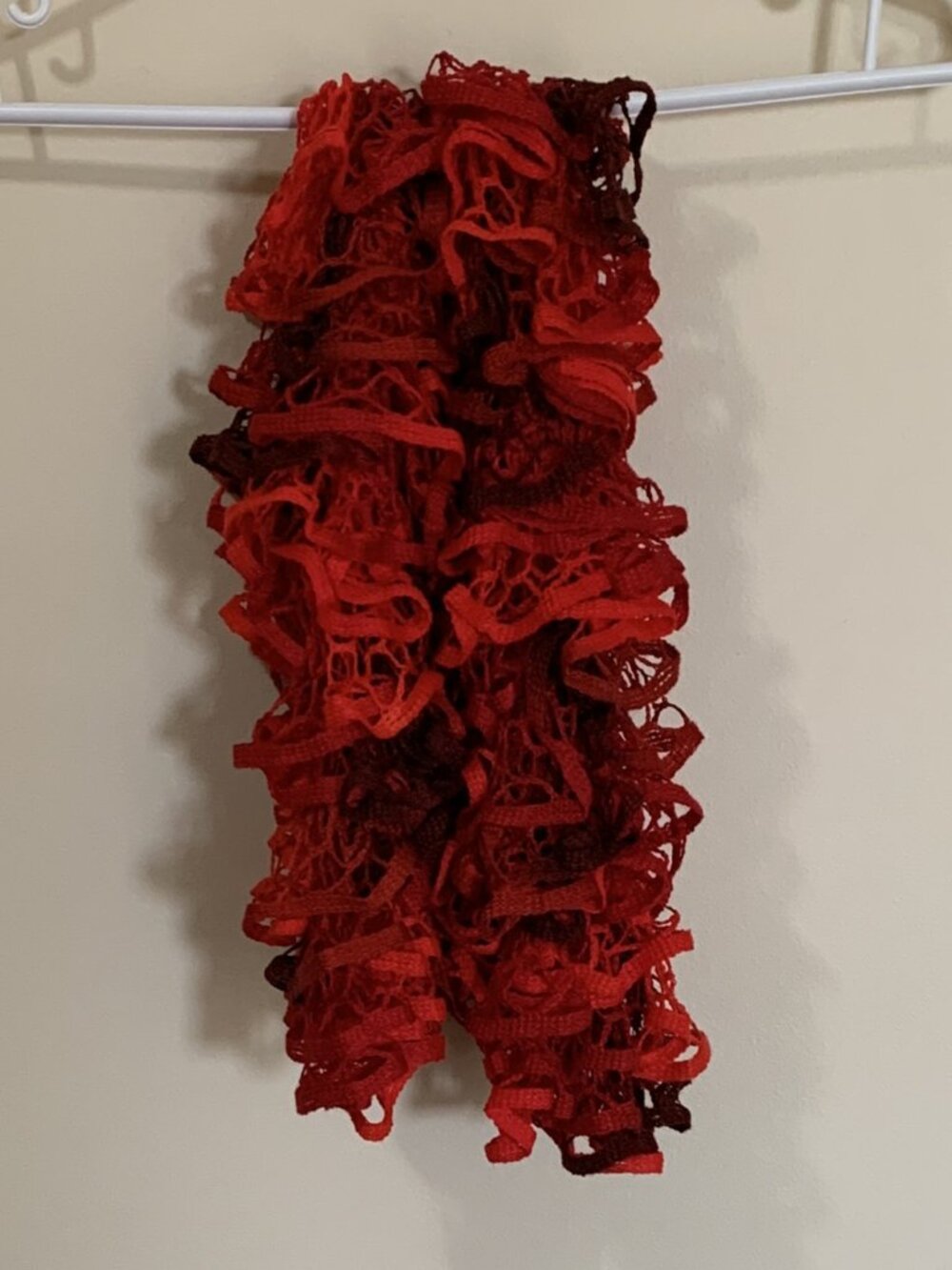 Vintage Ruffle Frilly Scarf - Red/Burgundy - ~53 Inches Length